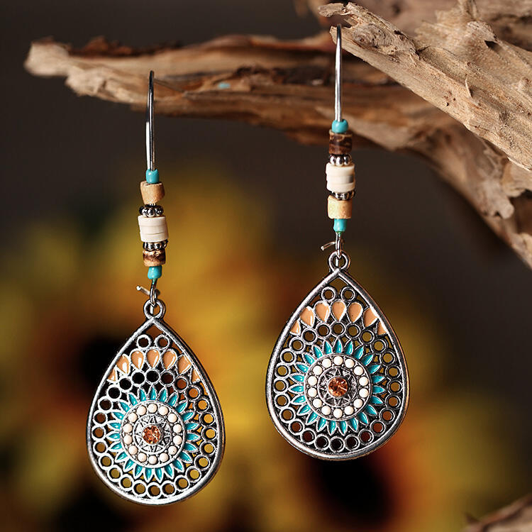 Wholesale Bohemian Ethnic Style  Hollow Drop Shape Alloy Oil Drop Long Earrings
