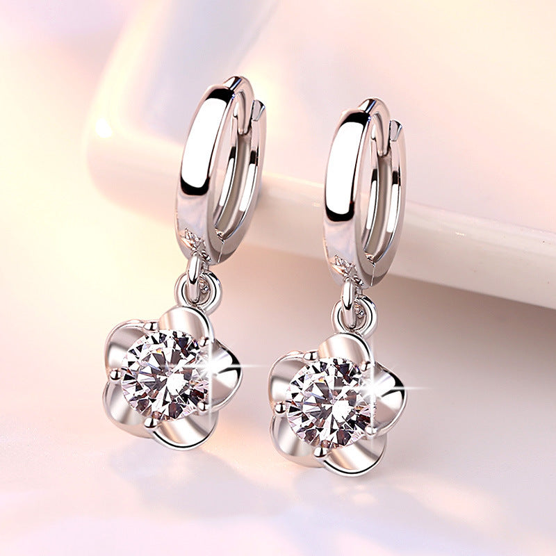 Wholesale Trendy Purple Zircon Plum Blossom Stud Earrings For Women Fashion Jewelry Boutique Resale Gift