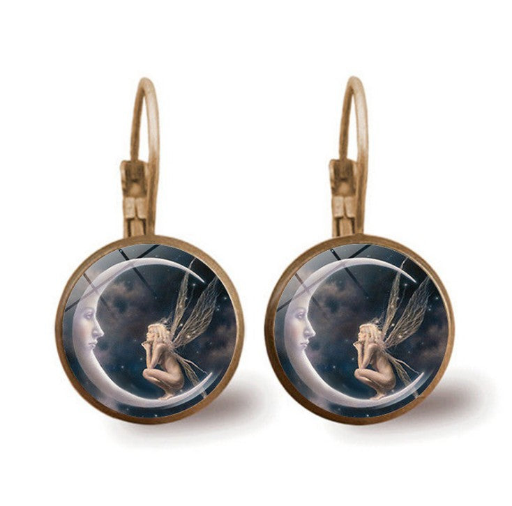 Wholesale Retro Moon Angel Alloy Earrings Boutique Resale