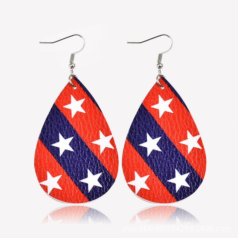 Wholesale American Flag Water Drop Leather Earrings Independence Day Five Pointed Star Striped Earrings ACC-ES-Yongz002