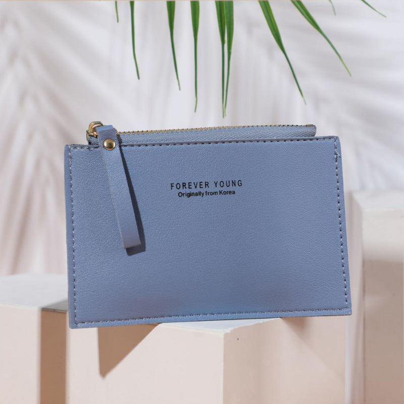 Wholesale solid color mini card holder PU zipper small coin purse
