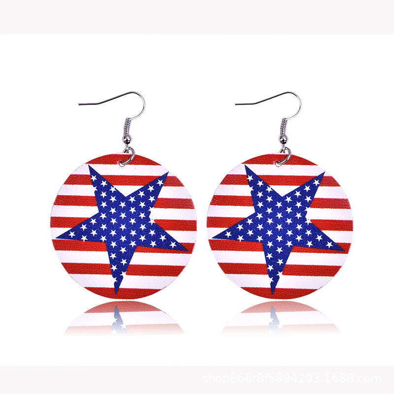 Wholesale American Flag Earrings PU Leather Multi-Layered Drop Shape Earrings Five-Pointed Star Earrings Independence Day ACC-ES-Yongz001