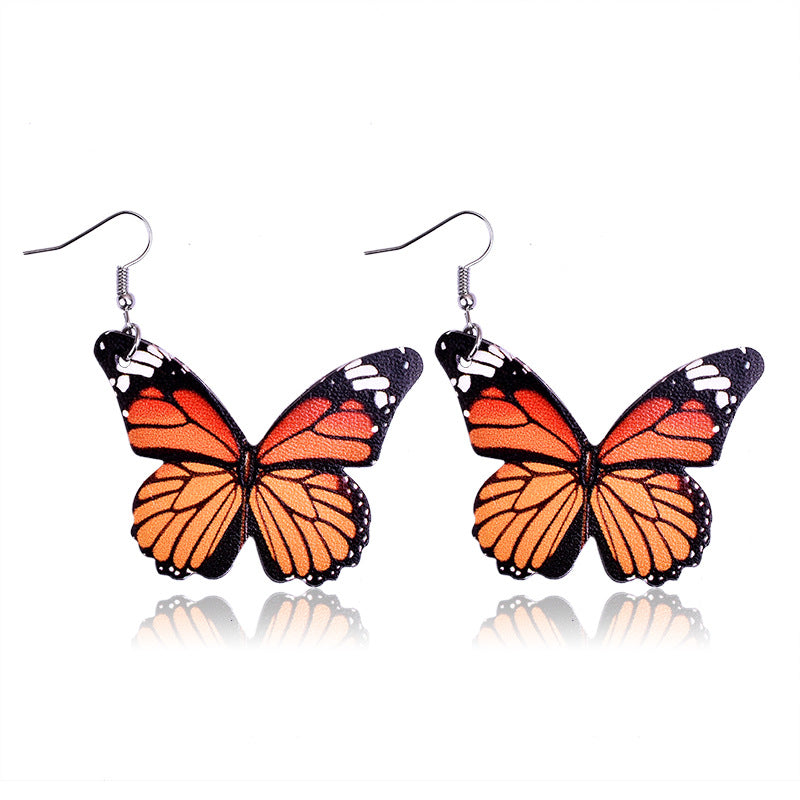 Wholesale Butterfly Leather Earrings Double Sided Printed PU ACC-ES-Yongz003