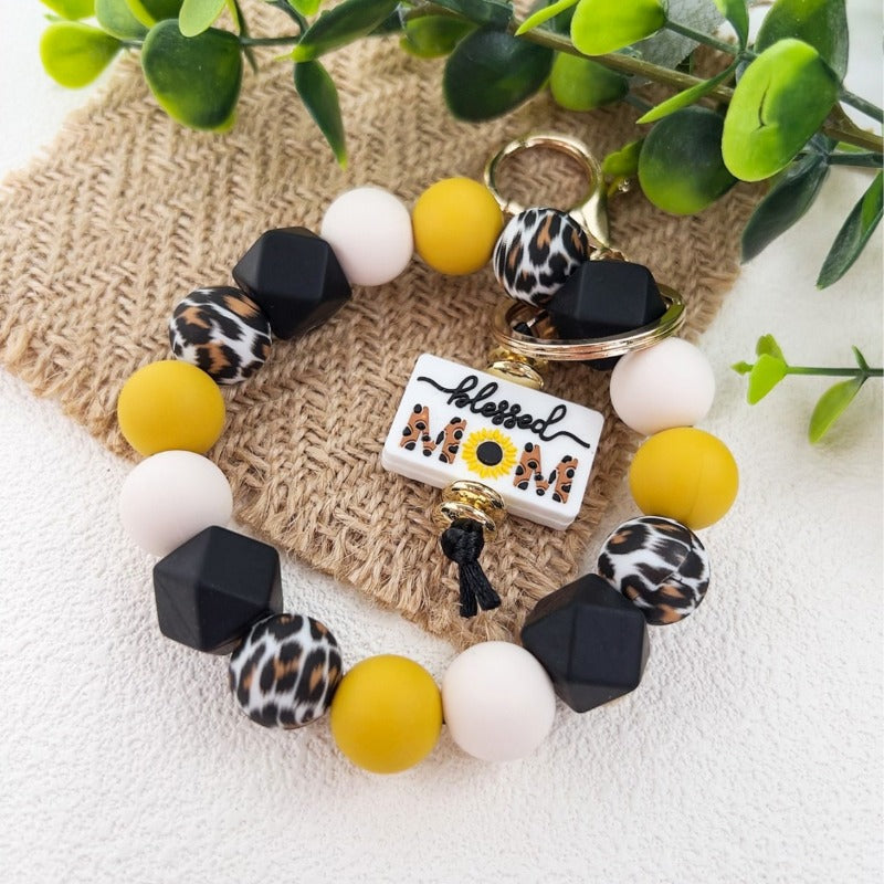 Wholesale Mother's Day Leopard Print Silicone Beaded Keychain ACC-KC-JiuYa005