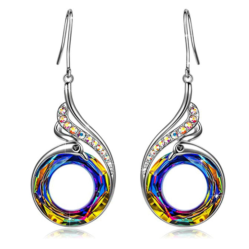 Wholesale  colorful crystal peacock creative gradient Earrings