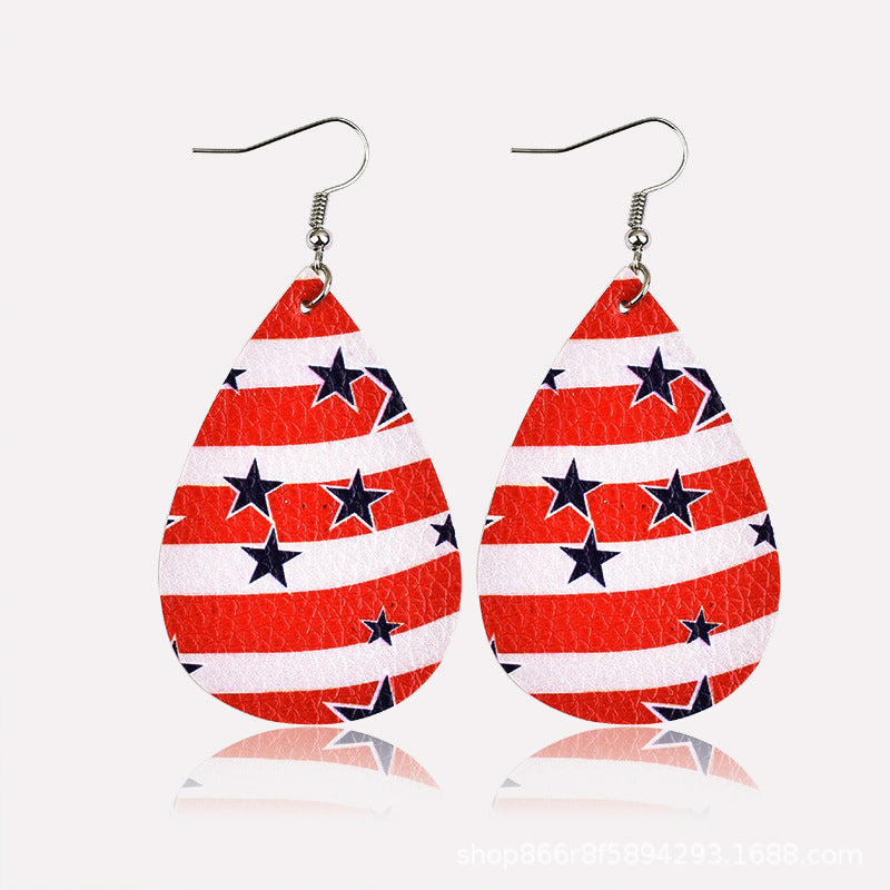Wholesale American Flag Water Drop Leather Earrings Independence Day Five Pointed Star Striped Earrings ACC-ES-Yongz002
