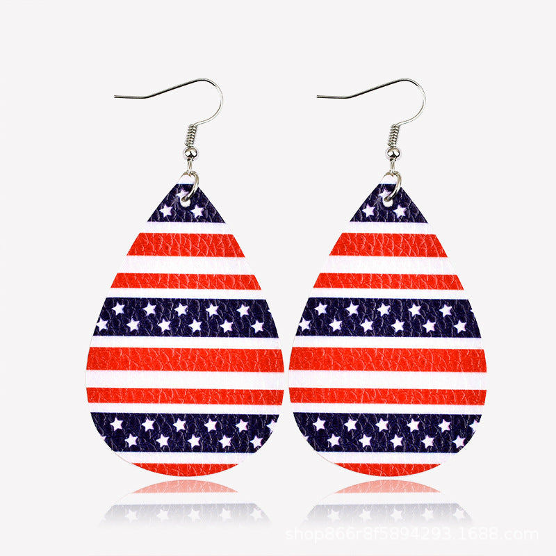 Wholesale American Flag Water Drop Leather Earrings Independence Day Five Pointed Star Striped Earrings ACC-ES-Yongz002