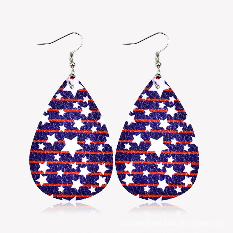 Wholesale American Flag Water Drop Leather Earrings Independence Day Five Pointed Star Striped Earrings ACC-ES-Yongz002