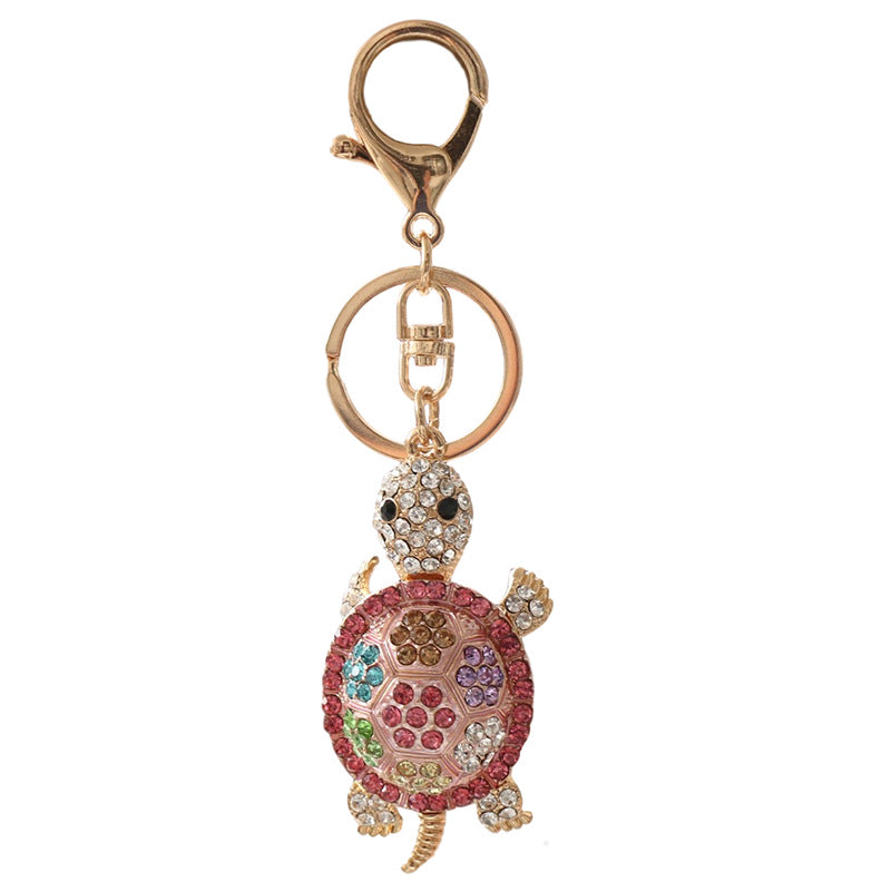 Wholesale ins colorful diamond-embedded cute turtle creative metal keychain pendant car pendant f