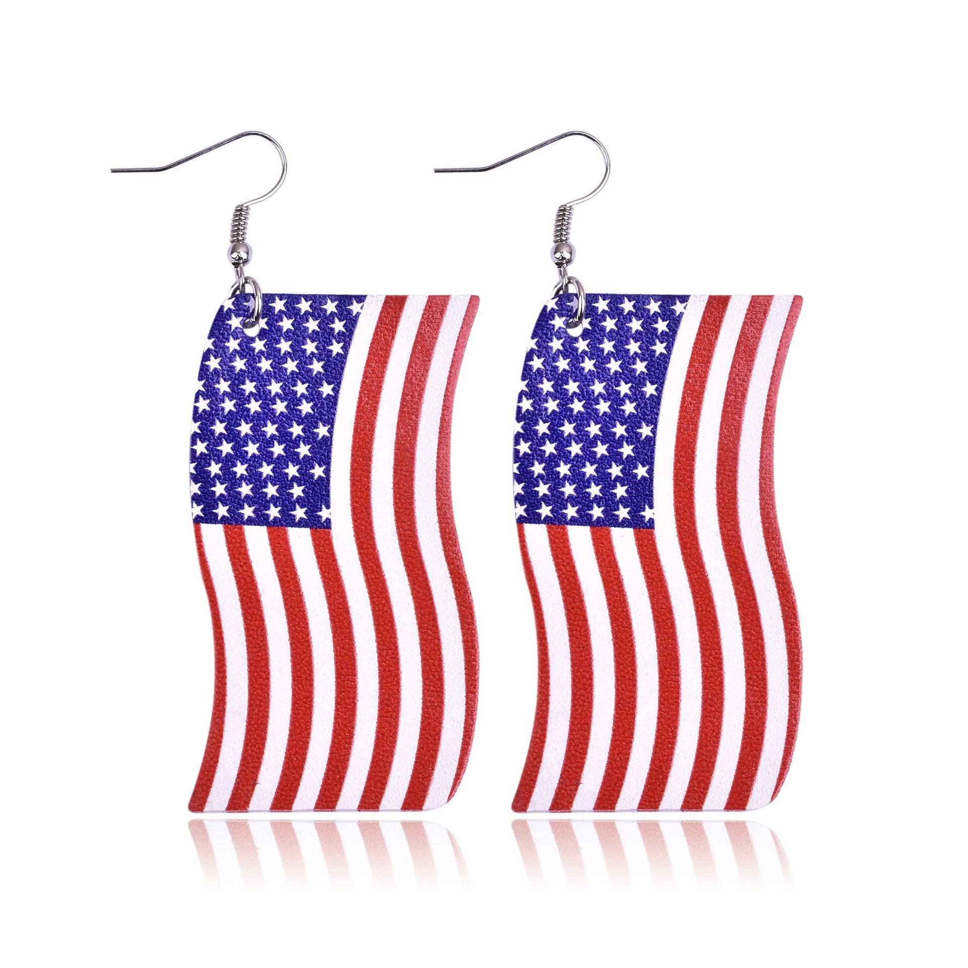 Wholesale American Flag Earrings PU Leather Multi-Layered Drop Shape Earrings Five-Pointed Star Earrings Independence Day ACC-ES-Yongz001