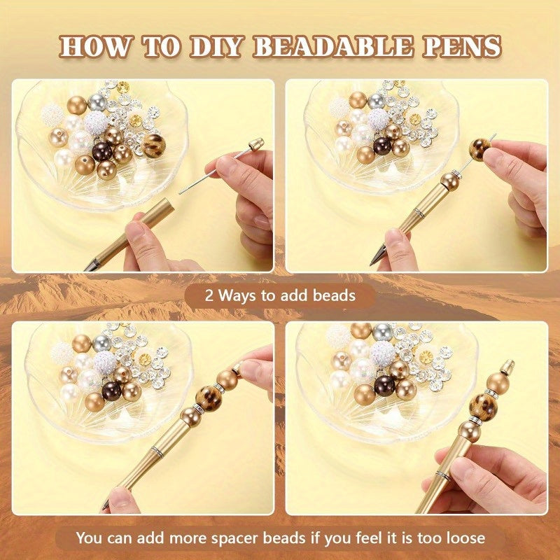 108pcs Beadable Pen Kits-15pcs DIY Beaded Pens 48pcs Chunky Bubblegum Beads 45pcs Spacer Beads Back to School Gift Office Supplies