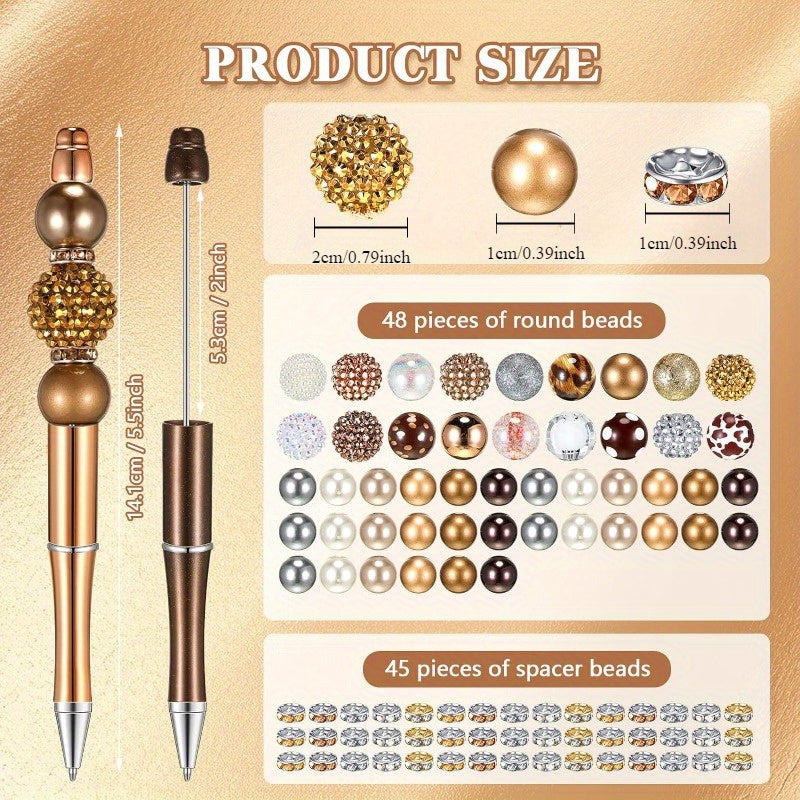 108pcs Beadable Pen Kits-15pcs DIY Beaded Pens 48pcs Chunky Bubblegum Beads 45pcs Spacer Beads Back to School Gift Office Supplies