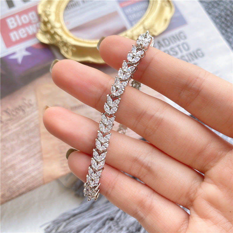 Wholesale Simple Copper Zircon Wheat Ear Bracelet
