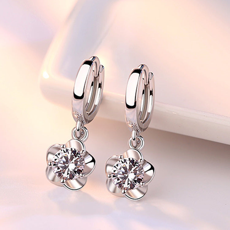 Wholesale Trendy Purple Zircon Plum Blossom Stud Earrings For Women Fashion Jewelry Boutique Resale Gift
