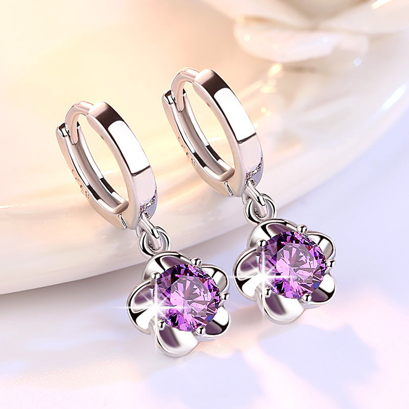 Wholesale Trendy Purple Zircon Plum Blossom Stud Earrings For Women Fashion Jewelry Boutique Resale Gift
