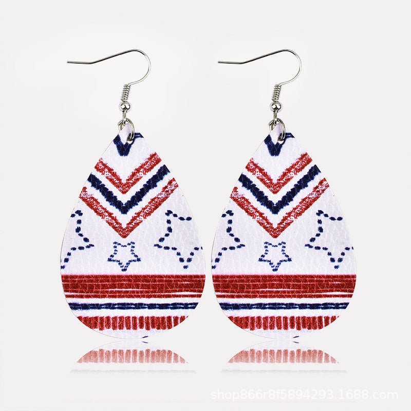 Wholesale American Flag Water Drop Leather Earrings Independence Day Five Pointed Star Striped Earrings ACC-ES-Yongz002