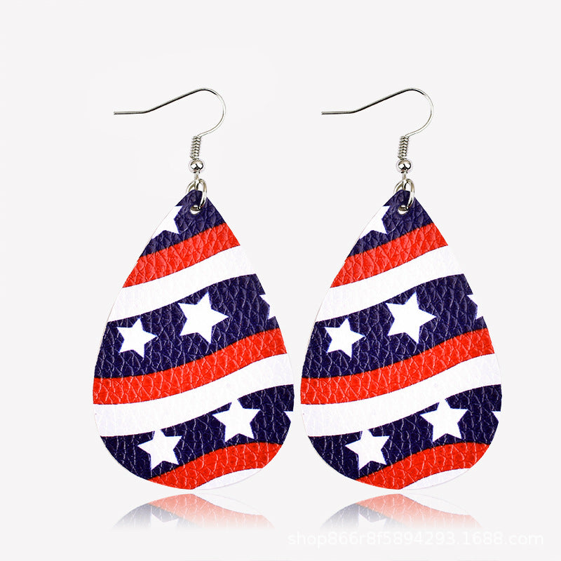 Wholesale American Flag Water Drop Leather Earrings Independence Day Five Pointed Star Striped Earrings ACC-ES-Yongz002