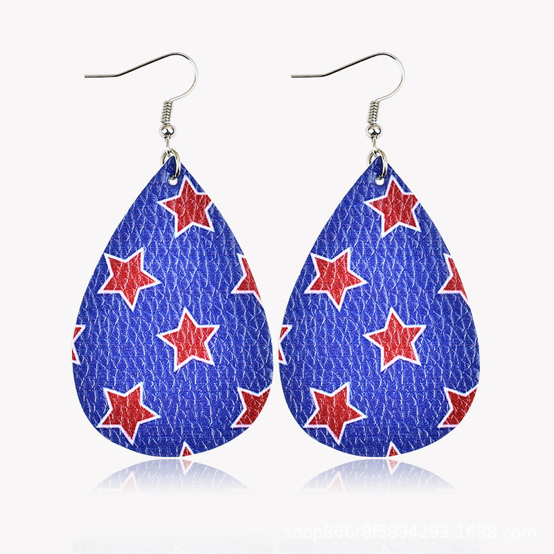 Wholesale American Flag Water Drop Leather Earrings Independence Day Five Pointed Star Striped Earrings ACC-ES-Yongz002