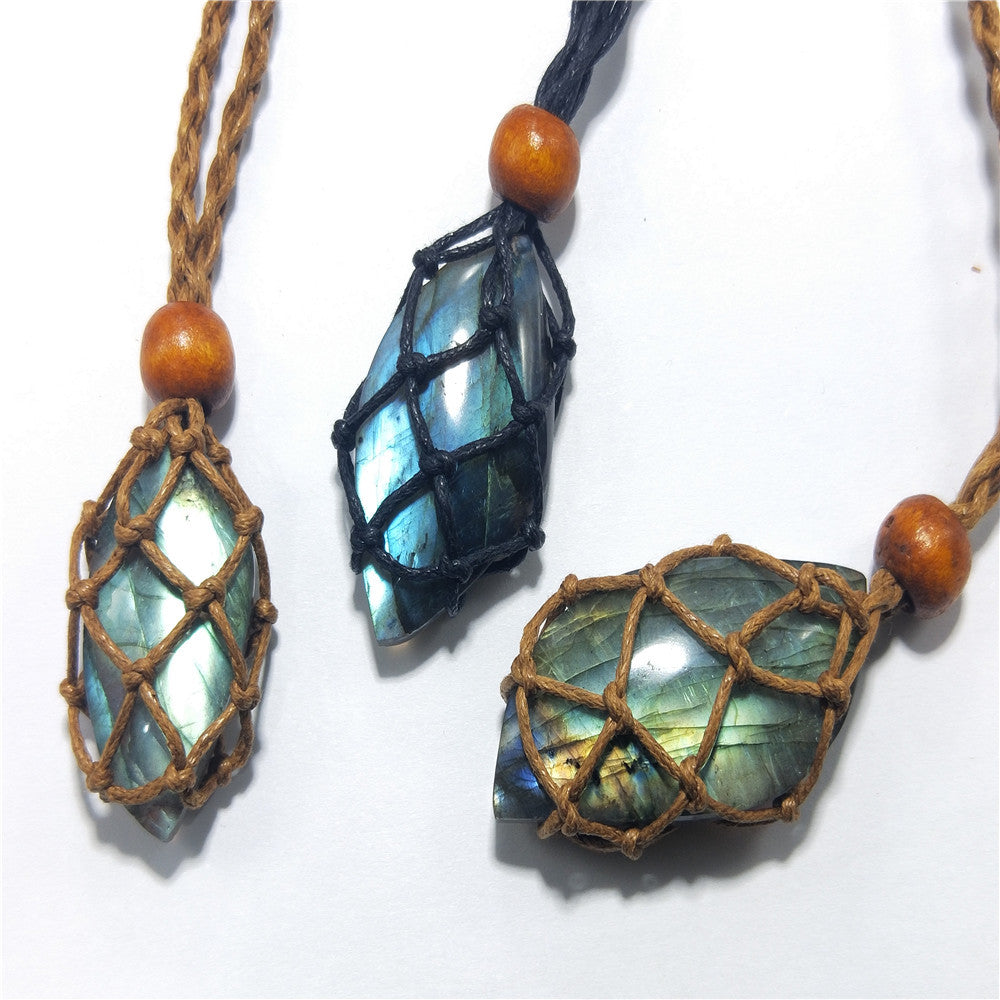 Wholesale Natural Stone Mesh Braided Necklace with Adjustable Vintage Rope ACC-NE-Nius001