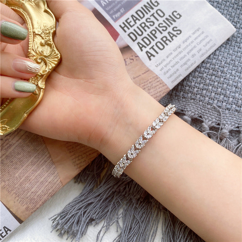 Wholesale Simple Copper Zircon Wheat Ear Bracelet