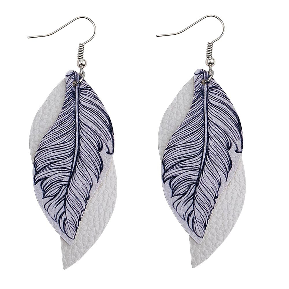 Wholesale Leaf Leather Earrings S-Shaped Double-Layer Feather Printed Earrings