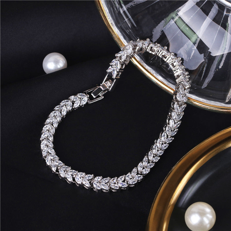 Wholesale Simple Copper Zircon Wheat Ear Bracelet