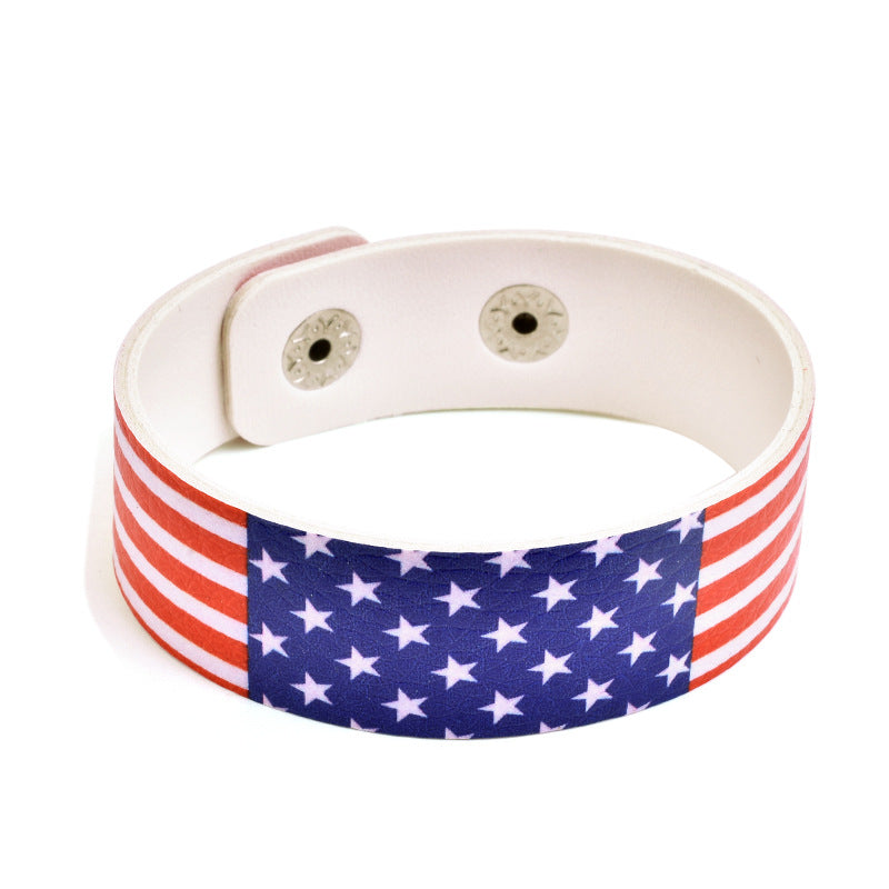 Wholesale Leather Bracelet Commemorative Edition Football Fan Bracelet PU Leather Independence Day Flag Bracelet ACC-BT-Yongz001