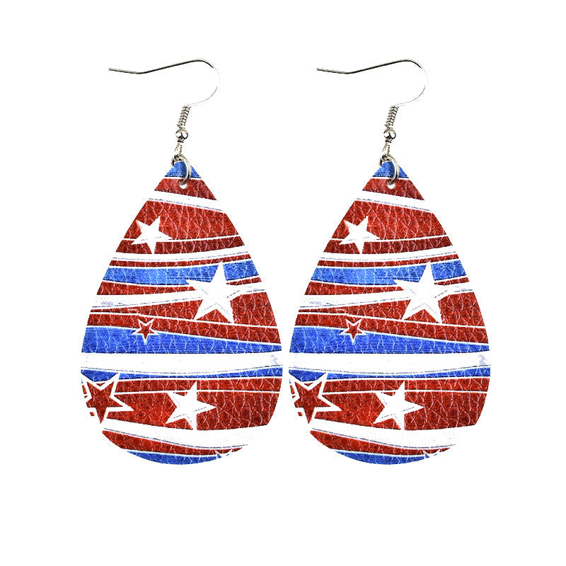 Wholesale American Flag Water Drop Leather Earrings Independence Day Five Pointed Star Striped Earrings ACC-ES-Yongz002
