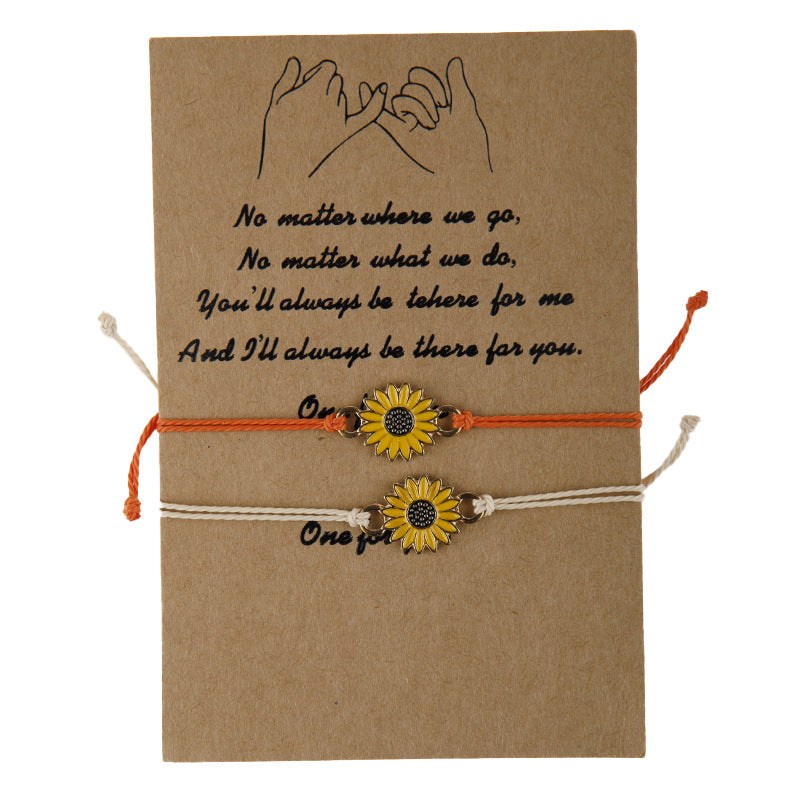 Wholesale Alloy Dripping Oil Flower Bracelet Adjustable Woven Sunflower Design Women S Everyday Wear