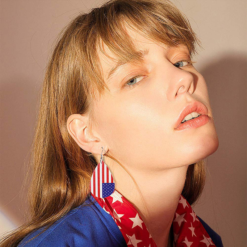 Wholesale Red  Blue and White Teardrop Leather  Western-Style Stud Earrings