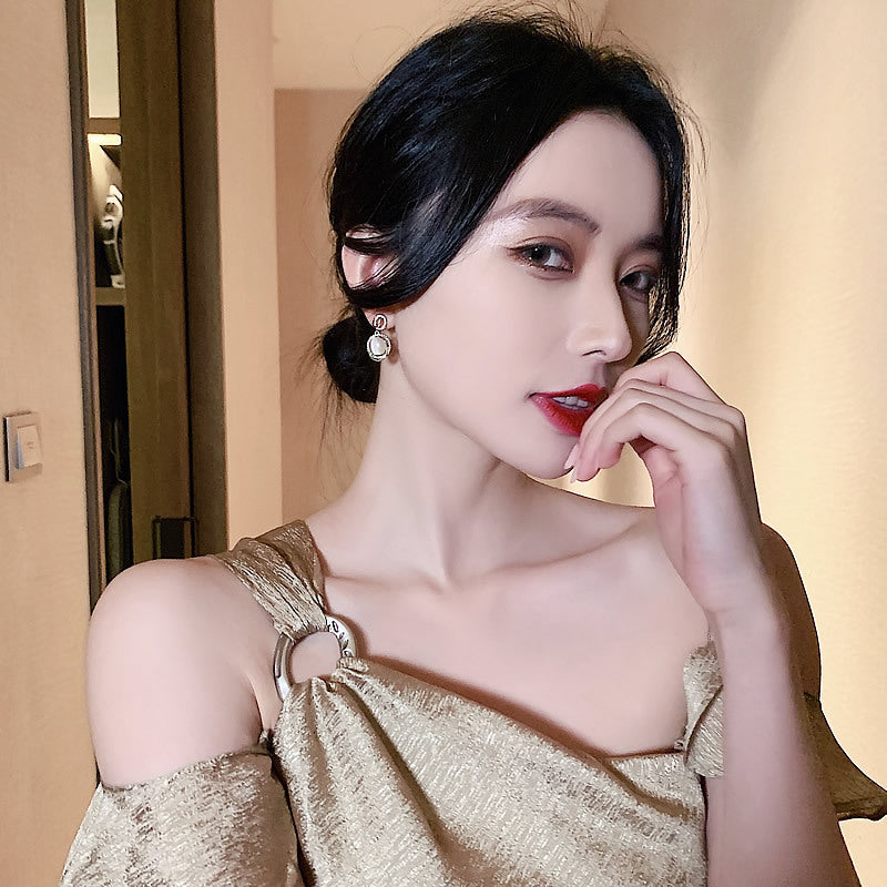 Wholesale Silver Needle Oval Artificial Cat's Eye Earrings ACC-ES-KJ018