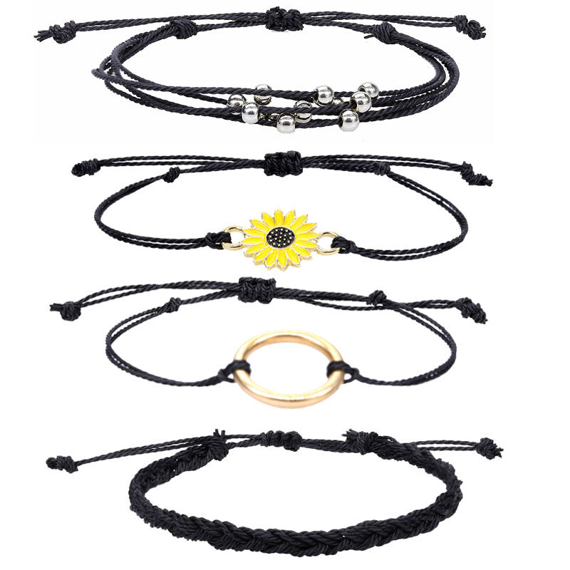 Wholesale Waterproof Wax Thread Handmade Knitted Sunflower Bracelet