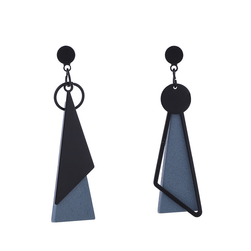 Wholesale Asymmetric Black S925 Silver Needle Earrings