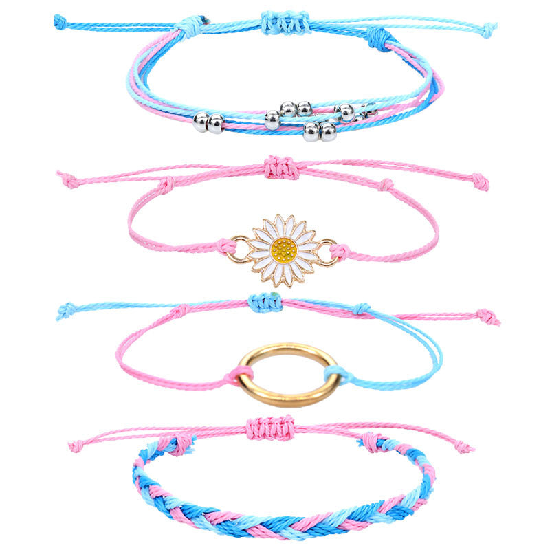 Wholesale Waterproof Wax Thread Handmade Knitted Sunflower Bracelet