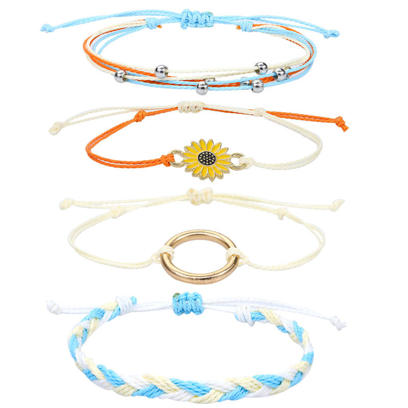 Wholesale Waterproof Wax Thread Handmade Knitted Sunflower Bracelet