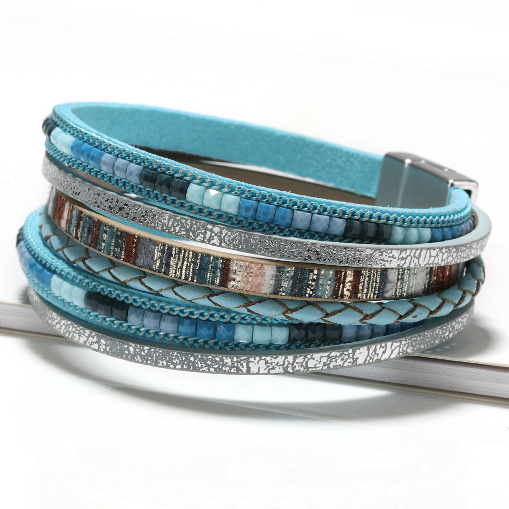 Wholesale Bohemian Bracelet Hand Woven Leather Bracelet Alloy Magnetic Clasp Bracelet ACC-BT-ZiGe035