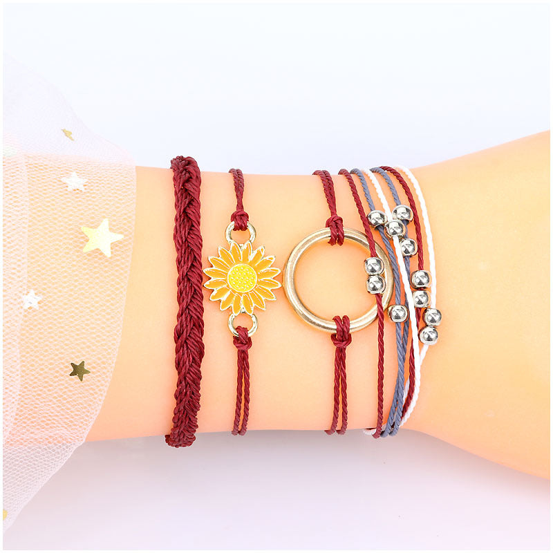 Wholesale Waterproof Wax Thread Handmade Knitted Sunflower Bracelet