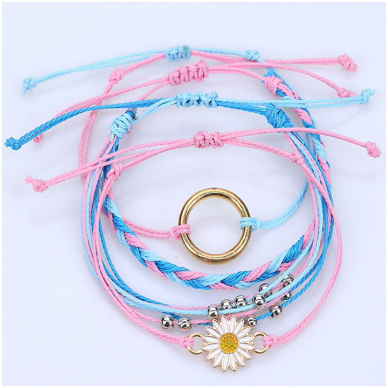 Wholesale Waterproof Wax Thread Handmade Knitted Sunflower Bracelet