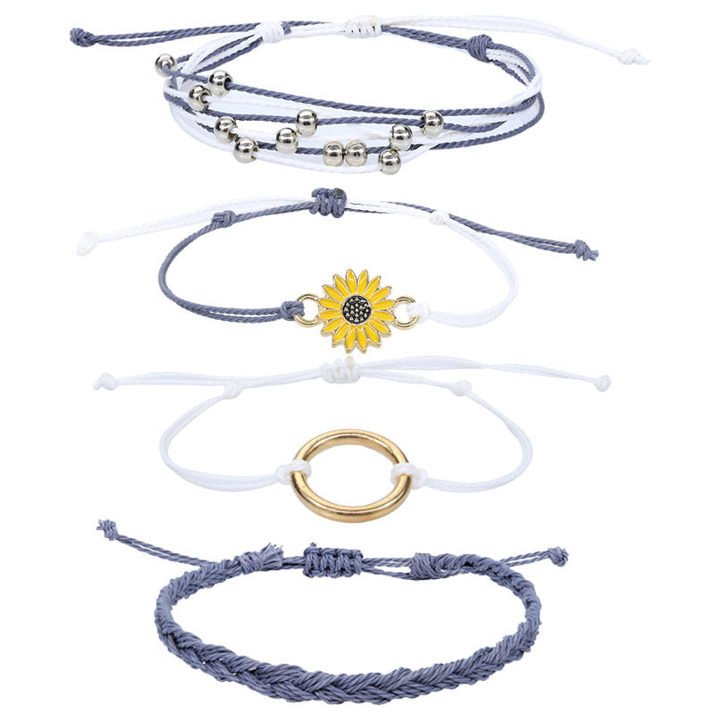 Wholesale Waterproof Wax Thread Handmade Knitted Sunflower Bracelet