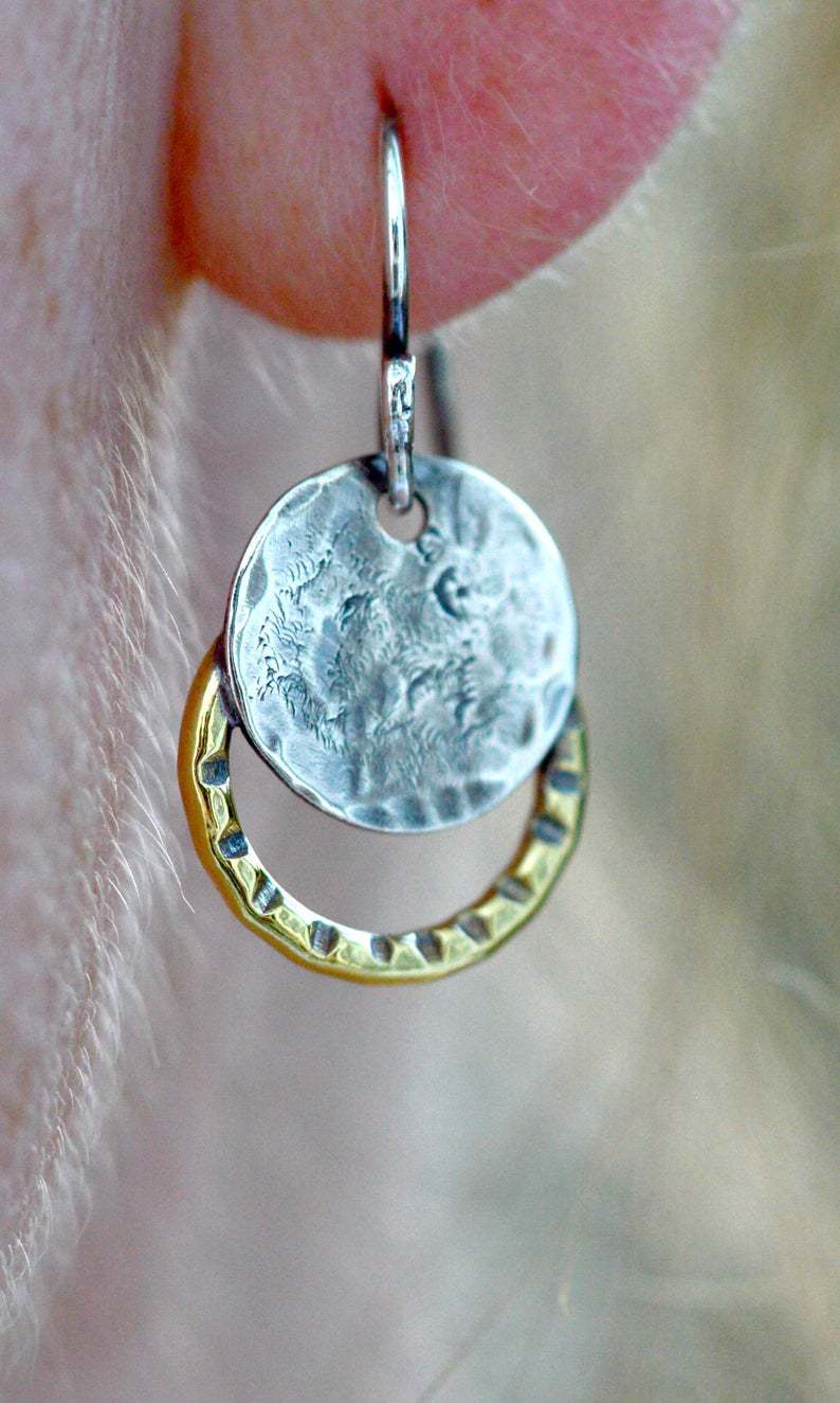 Wholesale  coin ring overlapping two-color retro earrings