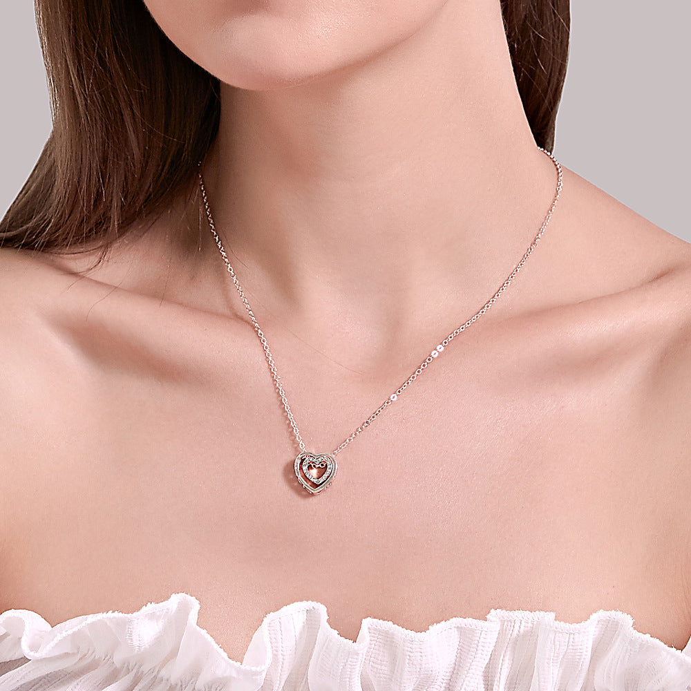 Wholesale Fashion Double Heart Pendant Necklace Alloy Gold Tone Chain Jewelry Accessory