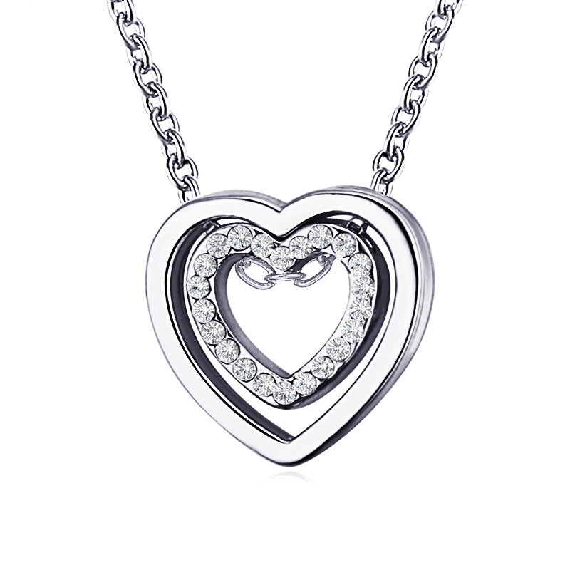 Wholesale Fashion Double Heart Pendant Necklace Alloy Gold Tone Chain Jewelry Accessory
