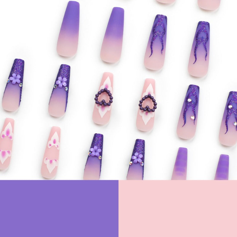 Wholesale 24 Pieces/box Purple Flowers Nails Kits Nail Stickers ACC-NS-LeFan193