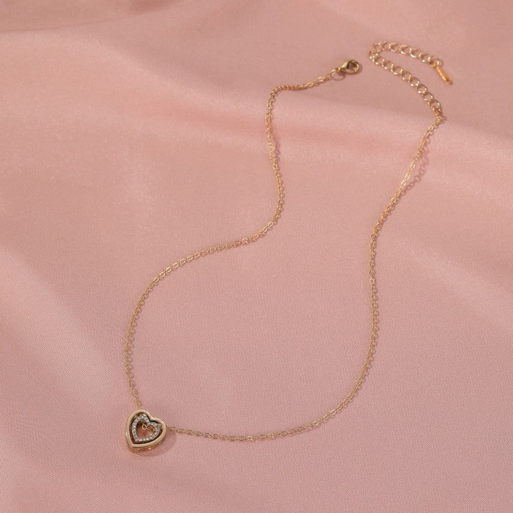 Wholesale Fashion Double Heart Pendant Necklace Alloy Gold Tone Chain Jewelry Accessory
