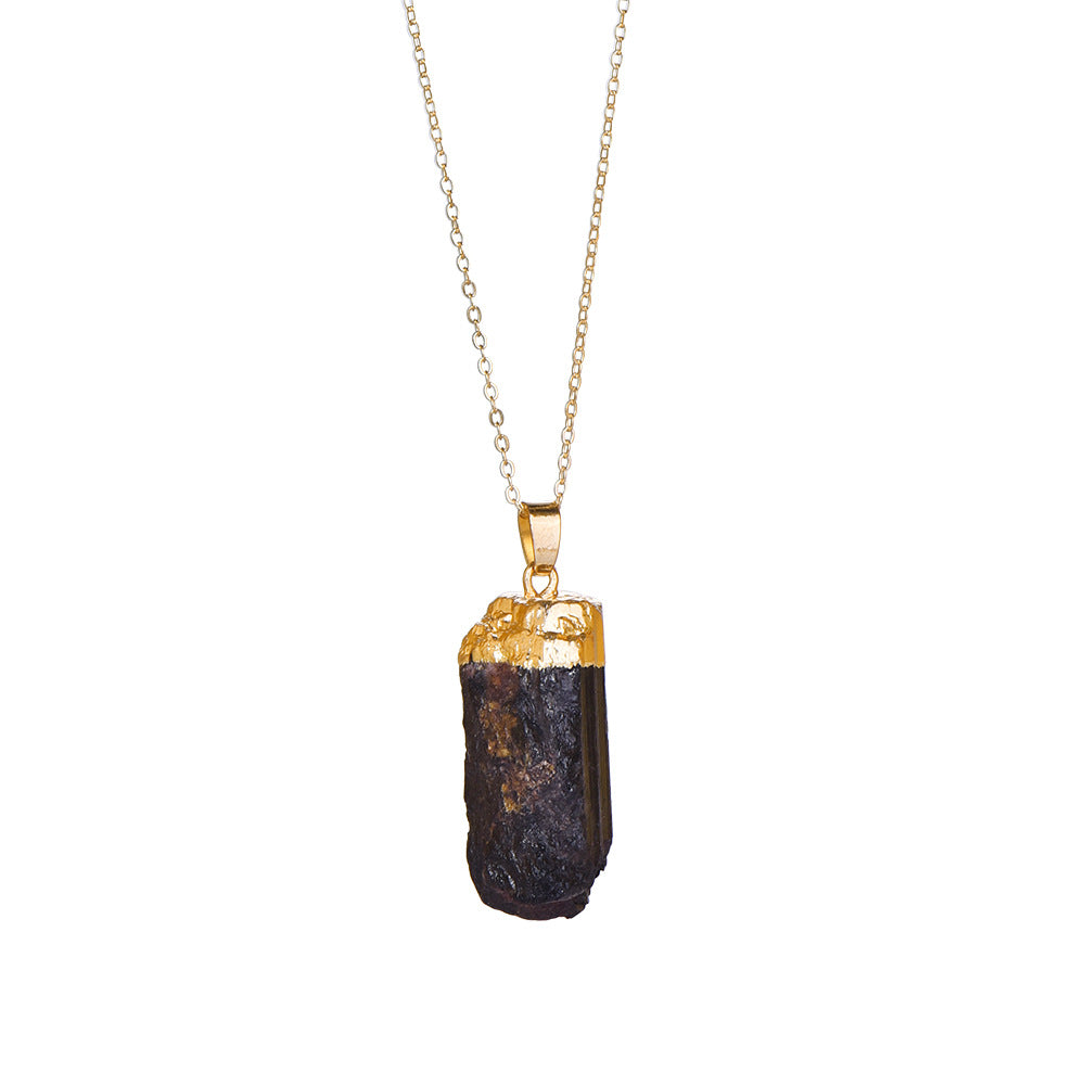 Wholesale Black Natural Stone Irregular Pendant Raw Stone Alloy Necklace ACC-NE-ZhuangZ004
