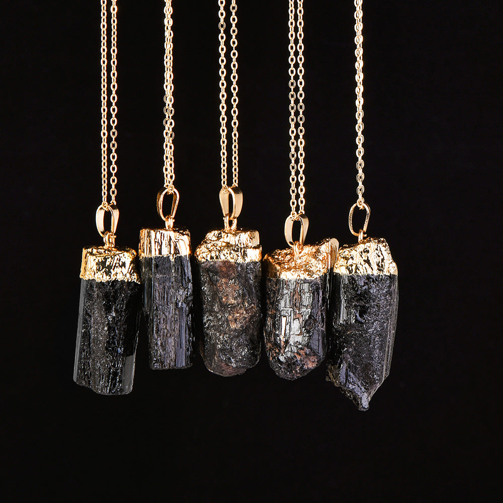 Wholesale Black Natural Stone Irregular Pendant Raw Stone Alloy Necklace ACC-NE-ZhuangZ004