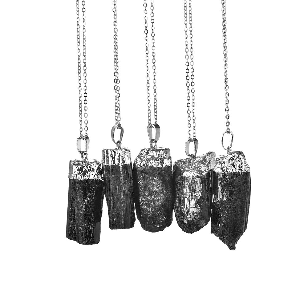 Wholesale Black Natural Stone Irregular Pendant Raw Stone Alloy Necklace ACC-NE-ZhuangZ004