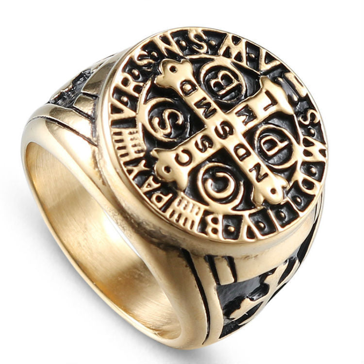 Wholesale Cross Punk Ring Gold Copper Electroplated Unisex Fashion Jewelry Accessory