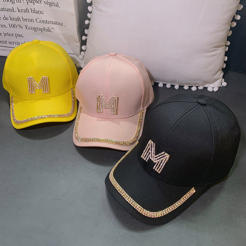 Wholesale Casual M Letter Rhinestone Visor Baseball Cap Peaked Cap Hat ACC-HT-DuanXiong002