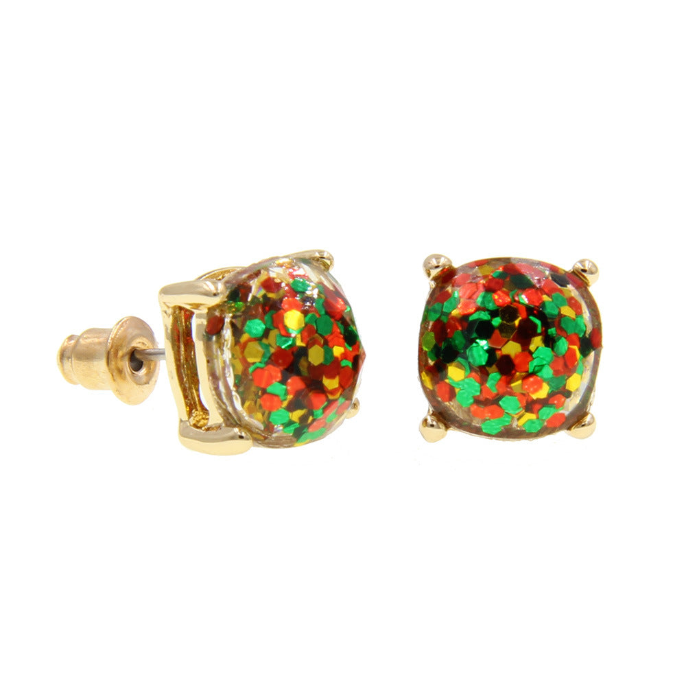 Wholesale Gemstone Square Sequin Colorful Resin Earrings